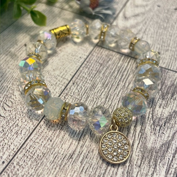 Charmed Clear Crystal 12/14mm with charm, gold  and cz accents - Picture 4 of 5